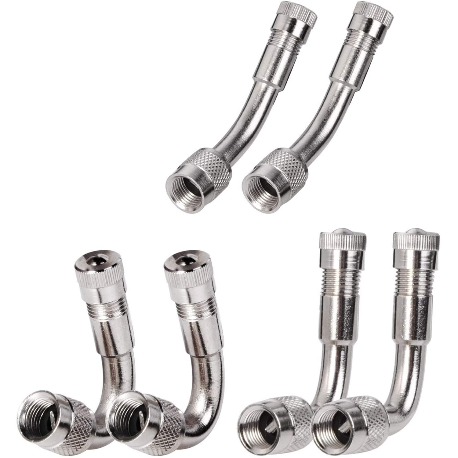 POFET Valve Extenders Tire Stem Extension Angle Wheel Adapter for Car Motorcycle Bike Truck, 3 Kinds (Silvery)