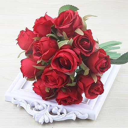 Nrpfell 12 Pcslots Fleurs Roses Artificielles Bouquet De