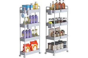 SOLEJAZZ Rolling Storage Cart, 4 Tier Laundry Room Organizer Bathroom Storage Carts, Mobile Storage Shelves with Brake Wheels, Utility Cart for Apartment Bedroom Office Garage, Kitchen, Grey, 2 Pack
