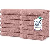 DAN RIVER 12 Pack Wash Cloths for Showering [12x12] - 100% Cotton Washcloths Premium Quality Flannel Face Cloths for Bathroom, Highly Absorbent and Soft Feel Wash Clothes, Dusty Pink