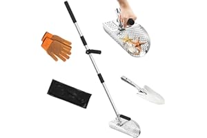 NFIE Sand Scoop for Metal Detecting, Metal Detector Sand Shovel Accessories for Beach, Stainless Steel Sand Sifter Digging Tool, Long Handle Fast Sand Sifting Flea Rake for Underwater Treasure Hunting