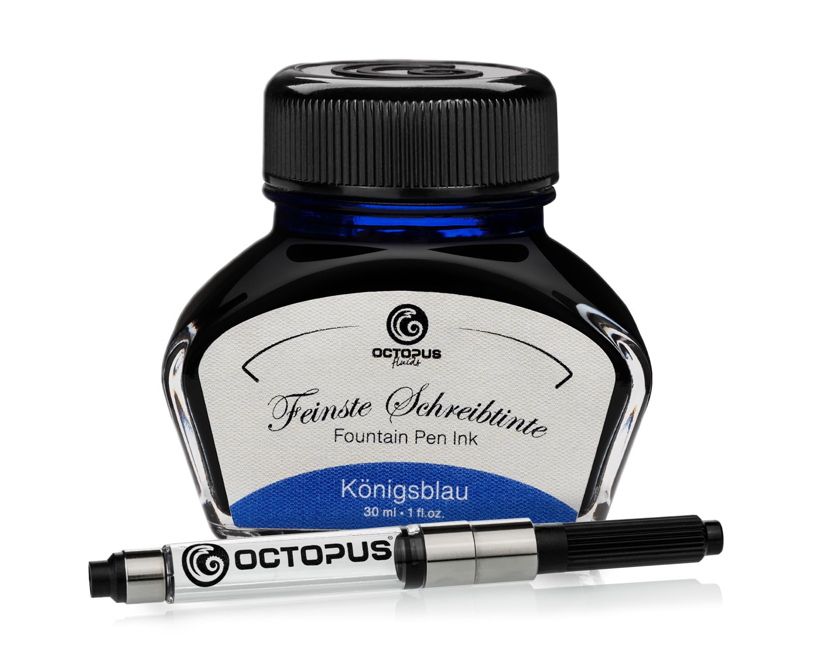 Octopus Fluids Königsblau Writing Ink with Converter, Fountain Pen Ink, Erasable Royal Blue 30 ml