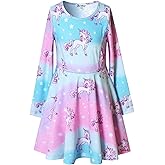 Jxstar Girls Long Sleeve Dresses Kids Cotton Fall Winter Swing Twirl Clothes