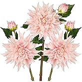 Artificial Dahlia Flowers – Set of 3 | 27.9" Tall Real-Touch Silk Dahlia Stems with Large 6.1" Blooms | Lifelike Soft Pink Faux Flowers for Home Decor, Wedding, Centerpieces & Floral Arrangements