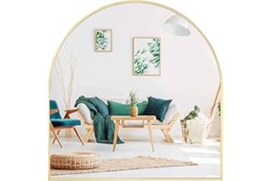 NUTTUTO 24"x26" Arched Mirror, Arched Wall Mirror, Arched Bathroom Mirror, Mantel Mirror, Wall-Mounted, Arch Mirror with Metal Frame for Vanity, Living Room, Bedroom, Entryway, Hallway, Gold