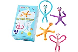 LIMPSKYS 4 Pack Telescopic Suction Cup Giraffe Toy,Sucker pop Tube Giraffe,Suction Cup Toys,Animal pop Tubes,Airplane Toys for Toddlers 1-3,Toddler Travel Toys,Travel Toys for Toddlers 1-3