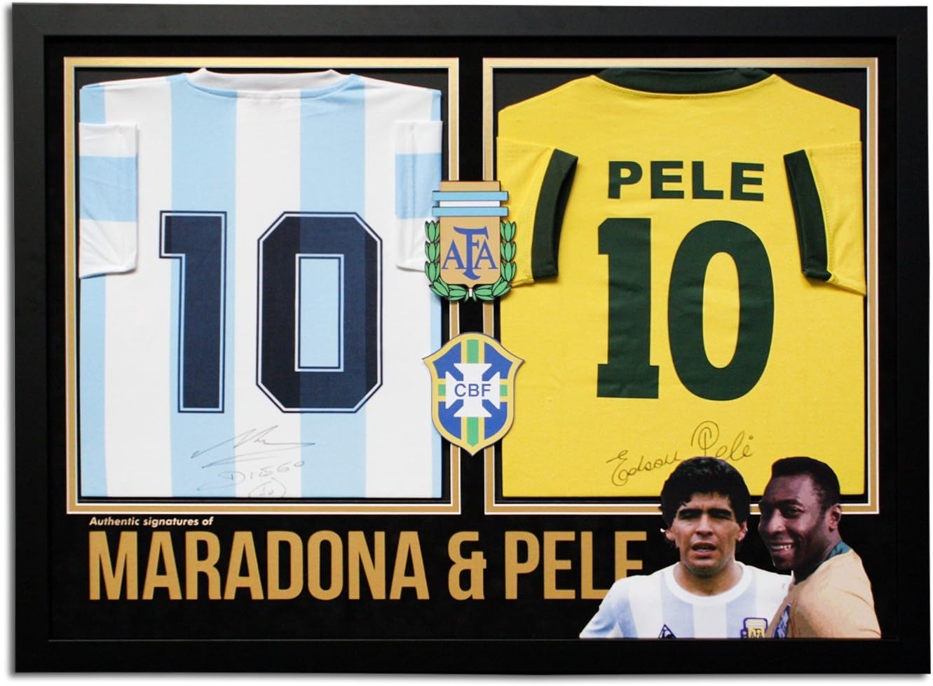 Memorabilia Framers Pele & Maradona Back Signed Premium Brasil & Argentina Shirt Framed Display COA