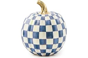 MACKENZIE-CHILDS Small Pumpkin, Resin Halloween Home Decor, Blue-and-White Royal Check
