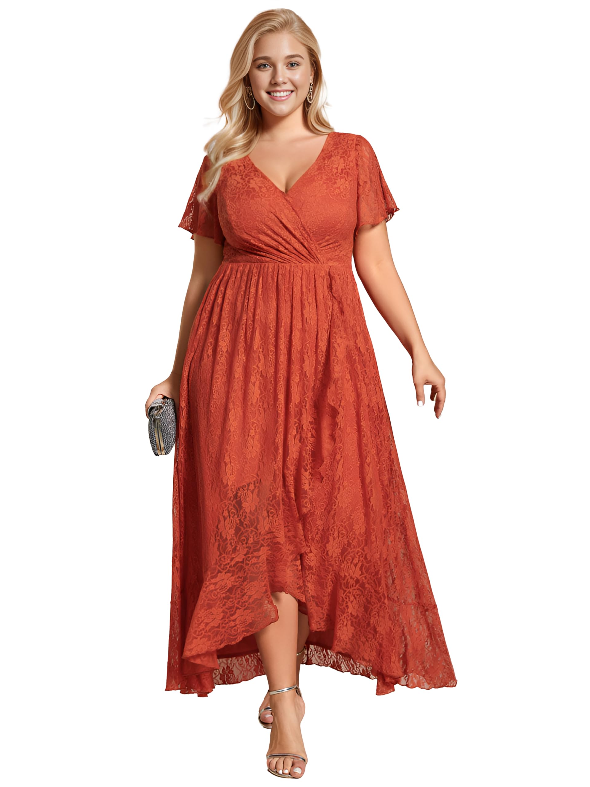 Ever-Pretty Plus Women's V Neck Ruffles Sleeves