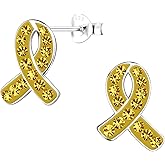 ICYROSE 925 solid sterling silver with Crystal Awareness Ribbon Stud Earrings for cancer Survivor Support Jewelry (Nickel Free)