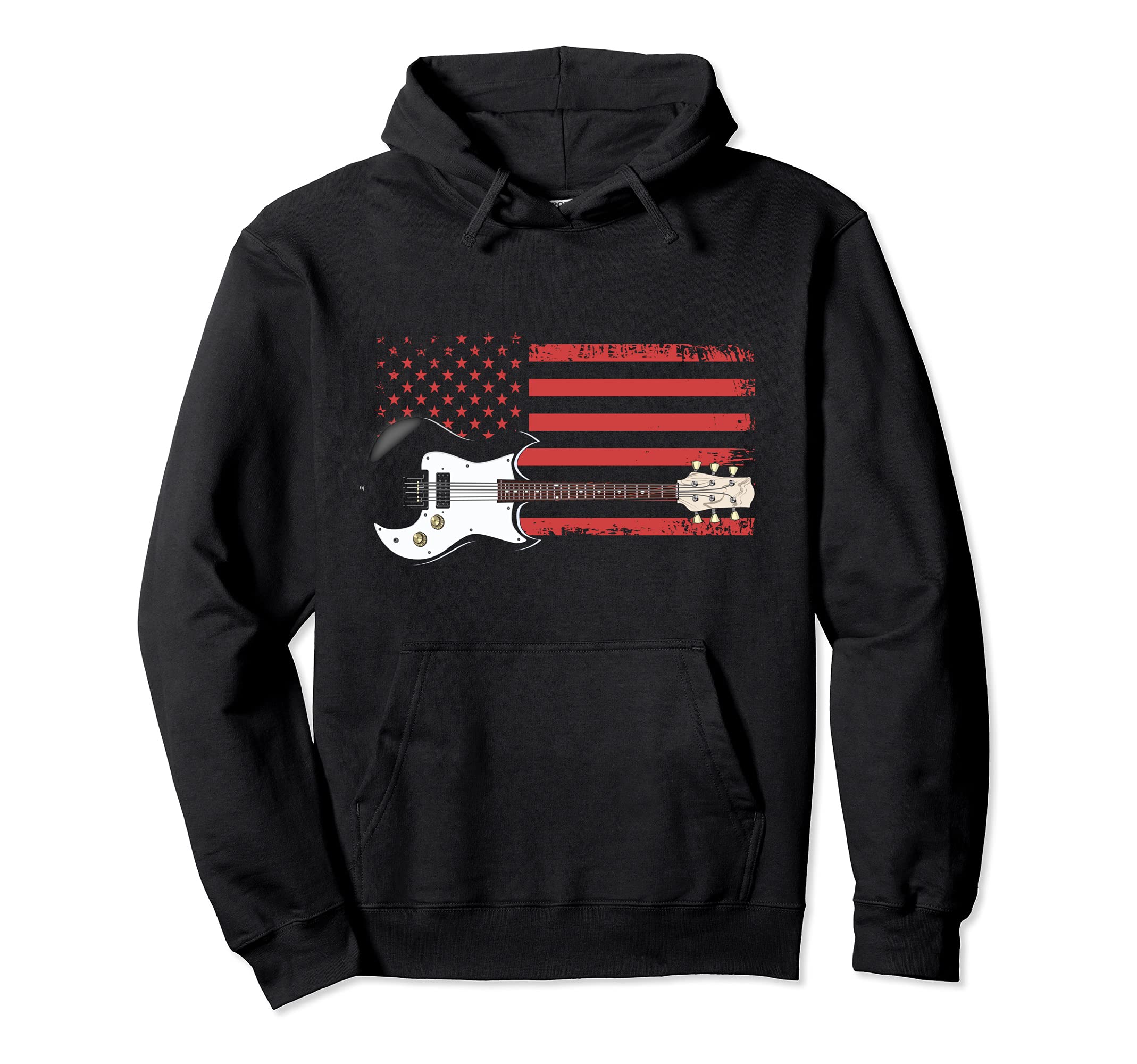 US Flag Proud Guitarist Musical Instrument Electric Guitar Pullover Hoodie