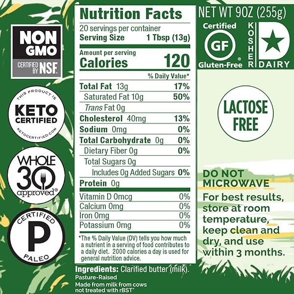 4TH & HEART ORIGINAL GRASS-FED GHEE, CLARIFIED BUTTER, KETO, PASTURE RAISED, LACTOSE AND CASEIN FREE, CERTIFIED PALEO (32 OUNCES)