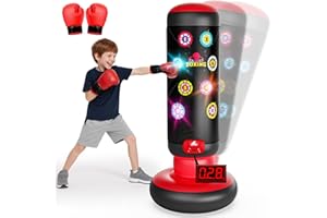 HopeRock Punching Bag for Kids, Boxing Set with Scoring, Light, Music, 4 Game Modes, Inflatable Boxing Bag with Gloves, Birthday Gifts Toys for 4-8-12 Years Old Boys