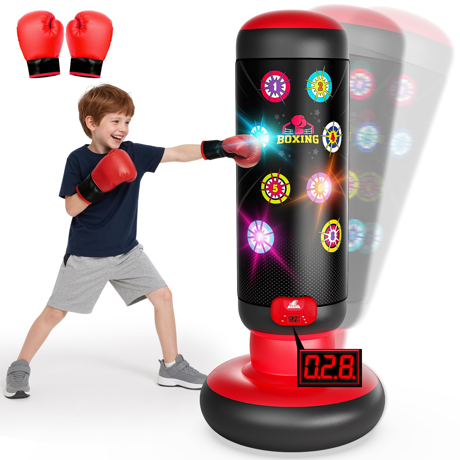 Photo 1 of HopeRock Punching Bag for Kids, Boxing Set with Scoring, Light, Music, 4 Game Modes, Inflatable Boxing Bag with Gloves, Birthday Gifts Toys for 4-8-12 Years Old Boys
