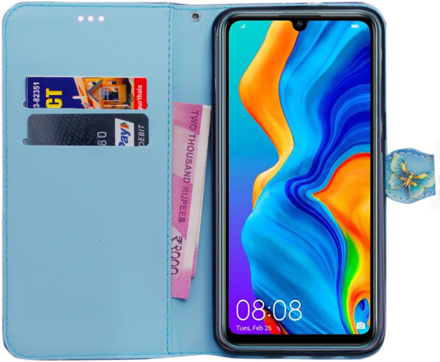 Huawei P30 Lite Case, Leather Wallet with Flip Cover, Credit Card Pockets and Stand Compatible with Huawei P30 Lite (Butterfly Gold) - Image 3