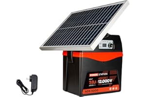 M MINGYA Solar Electric Fence Charger - 5 Joule Fence Energizer 25W Solar Panel Fence Energizer 12V Battery 80Miles Range Electric Fence Energizer Ideal for Livestock, Poultry, Large Animals