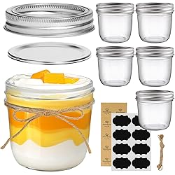 ComSaf Wide Mouth 8 oz Mason Jars with Lids, 6 Pcs