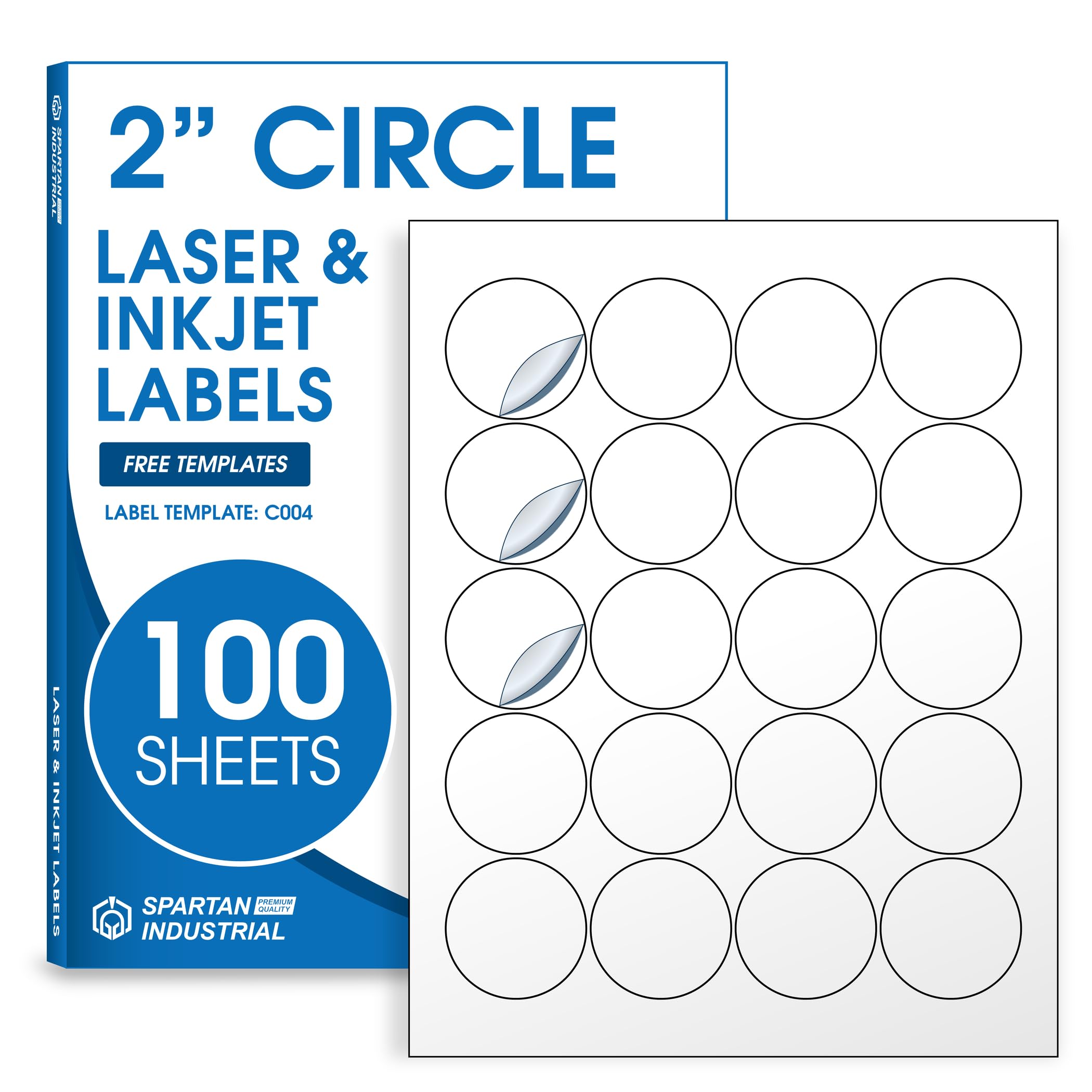 Photo 1 of 2" Circle Printable Labels Compatible with Inkjet and Laser Printers - 100 Sheets, 2000 Matte White Round Stickers for Product Labeling, Packaging, Organization - Spartan Industrial
