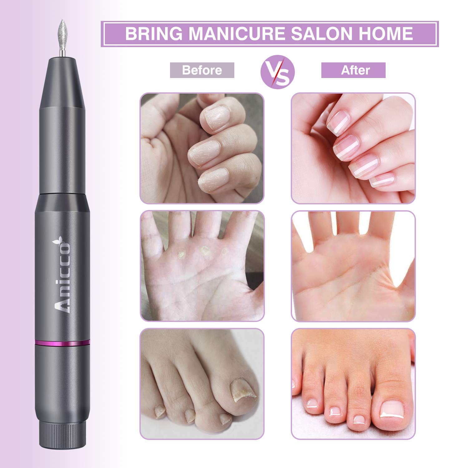Acrylic Nail Drill Electric, Nail Drill File Portable USB Pen Manicure Pedicure Polishing 20000 RPM Adjustable Speed Gel Grinder Tools with 36Pcs Sanding Bands for Professional, Beginner: Beauty