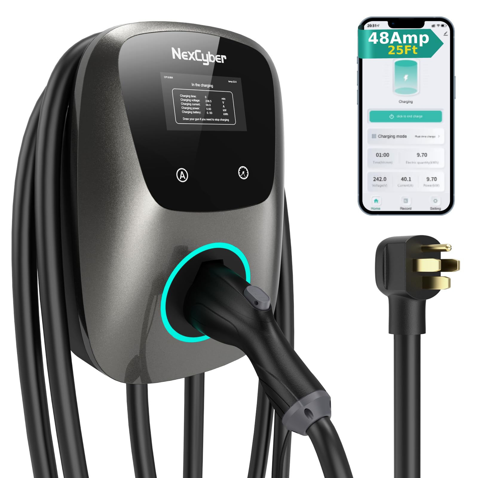 Photo 1 of [ETL/Energy Star Certified] NexCyber Level 2 Electric Vehicle (EV) Charger, 48 amp/11.5kW EVSE w/ J1772 Connector, 240V NEMA 14-50p Plug Electric Car Charger, APP Start/Plug and Play for Home Level 2