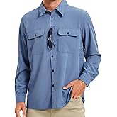 Men's UPF 50+ Sun Protection Fishing Shirts Long Sleeve Quick Dry Cooling Hiking Safari Button Down Shirt Roll Up Sleeve