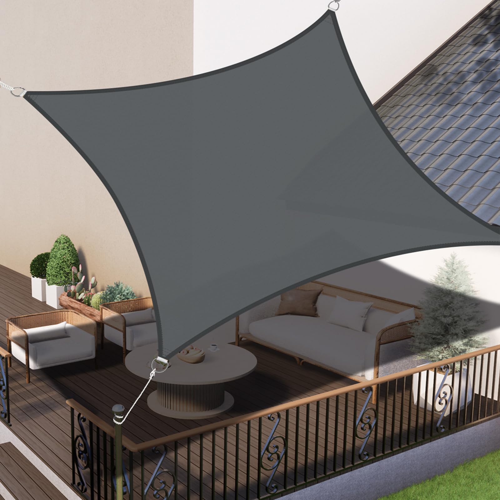 LOVE STORY Sun Shade Sail Waterproof Rectangle 3x3m Canopy Outdoor UV Block Sunshade Sail for Patio Garden Backyard，Anthracite