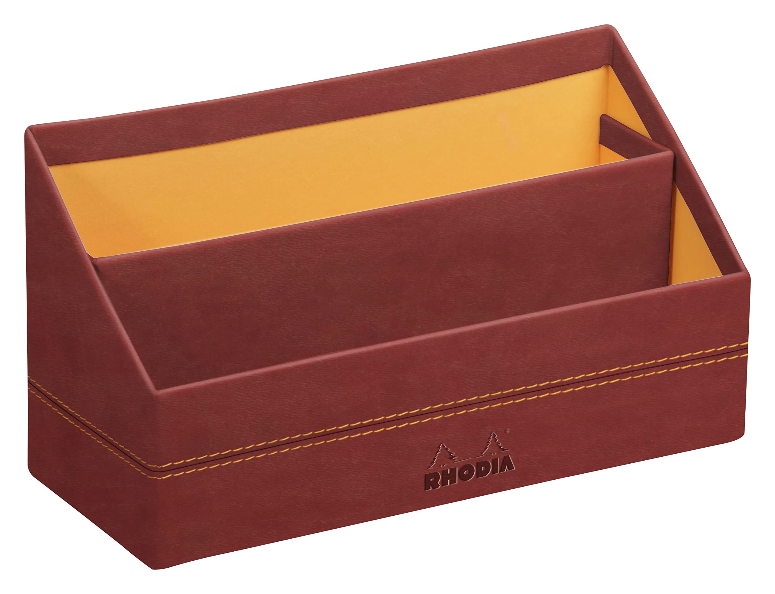 RHODIA 194604C - Nacarat Mail Holder - 25x10x31 cm - Orange Saddle Stitching - Faux Leather Exterior - Home Office Collection Rhodiarama - Office Organization & Designer Storage