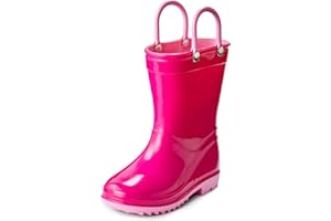 Puddle Play Toddler and Kids Waterproof PVC Rain Boots with Easy-On Handles – Lightweight Slip-Resistant Outdoor Boots for Boys and Girls