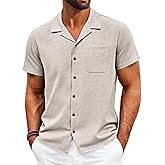 Runcati Mens Button Down Shirt Short Sleeve Cuban Casual Shirts Summer Beach Vacation Wedding Tops with Pocket