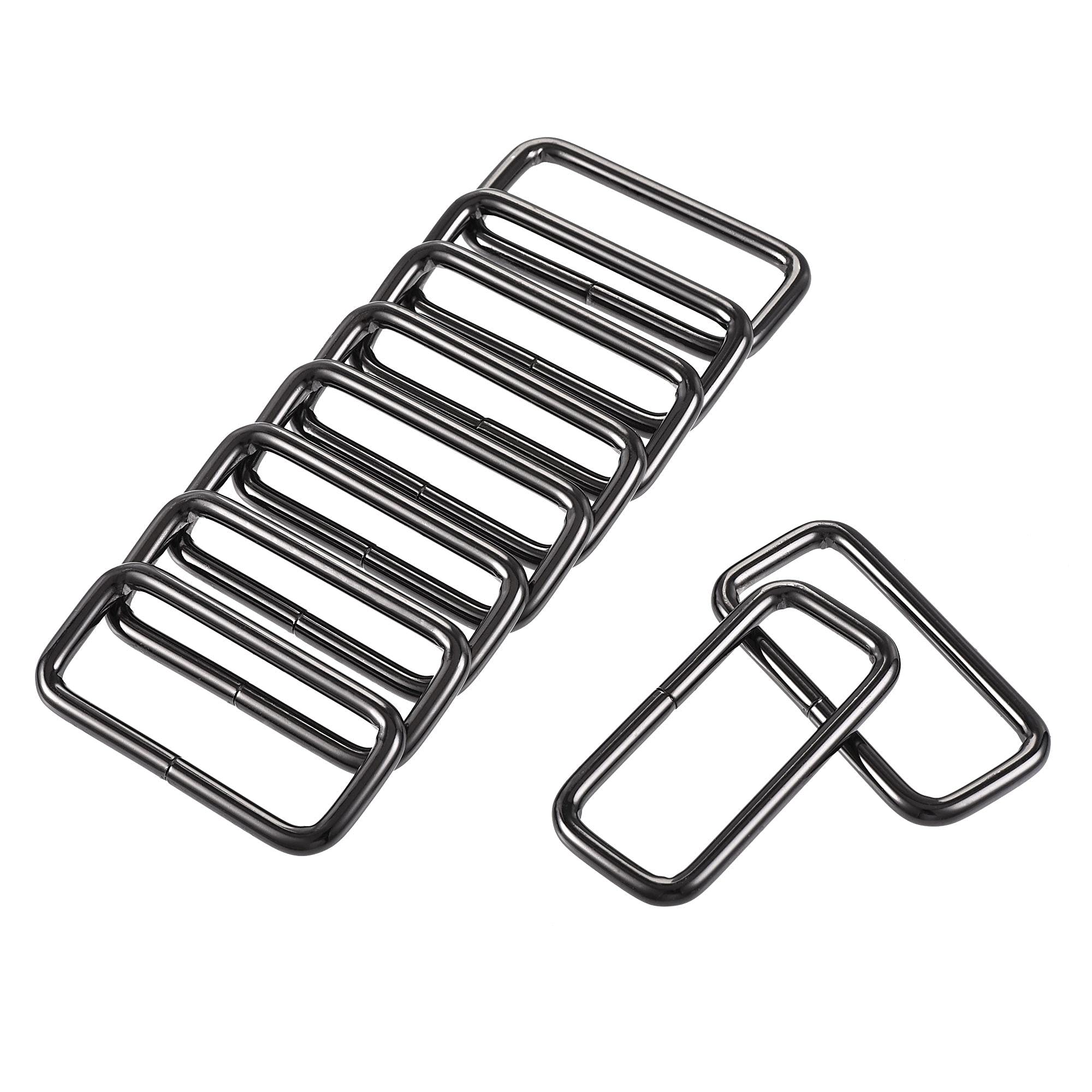 sourcing map Metal Rectangle Ring Buckles 51x20mm for Bags Belts DIY Black 10pcs