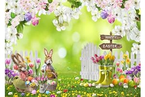 Dudaacvt 7x5ft Easter Backdrop Spring Easter Backdrop Wooden Fence Backdrop Easter Children Party Decorations Banner Backdrop D696