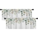Emvency Valances for Windows, 2 Pack, 52x18 Inch, Eucalyptus Green | Leaves Summer Summer Rod Pocket Curtain Drapes for Living Room Bedroom Bathroom Kitchen Over Sink Decor