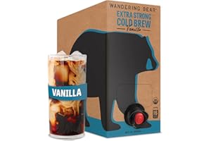 Wandering Bear Organic Vanilla Cold Brew Coffee On Tap, 96 fl oz - Extra Strong, Smooth, Unsweetened, Shelf-Stable, and Ready to Drink Iced Coffee, Cold Brewed Coffee, Cold Coffee
