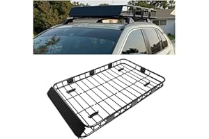 ECOTRIC 67" x 38" x 4'' Universal Roof Rack Cargo Carrier Basket with Extension 250LBS Weight Capacity Heavy Duty Steel Car S