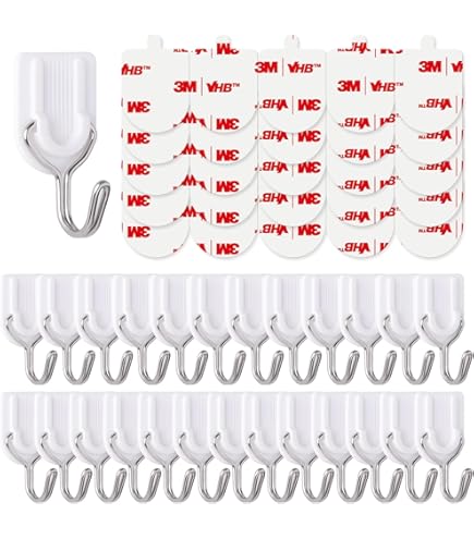 20-Pack Adhesive Wall Hooks - Damage Free Heavy Duty Hanging Hooks For Keys, Coats & Towels