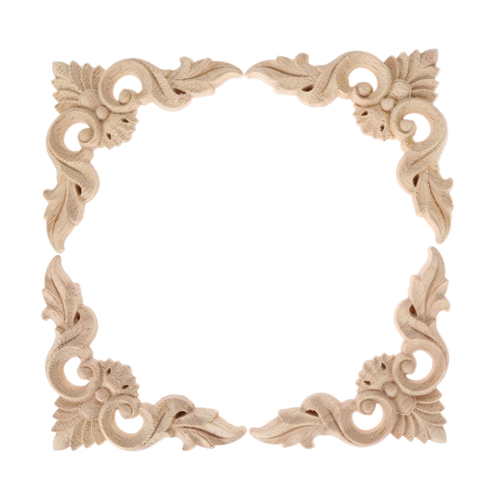 MUXSAM 4pcs Wood Carved Corner Onlay Furniture Home Decorations Unpainted Applique 8 * 8cm/3.15"*3.15"