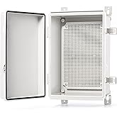QILIPSU Junction Box IP67 Waterproof Plastic Electrical Enclosure Outdoor Weatherproof Project Electric Box with Mounting Plate, Wall Brackets, Hinged Grey Cover 11.2"x7.7"x5.1"