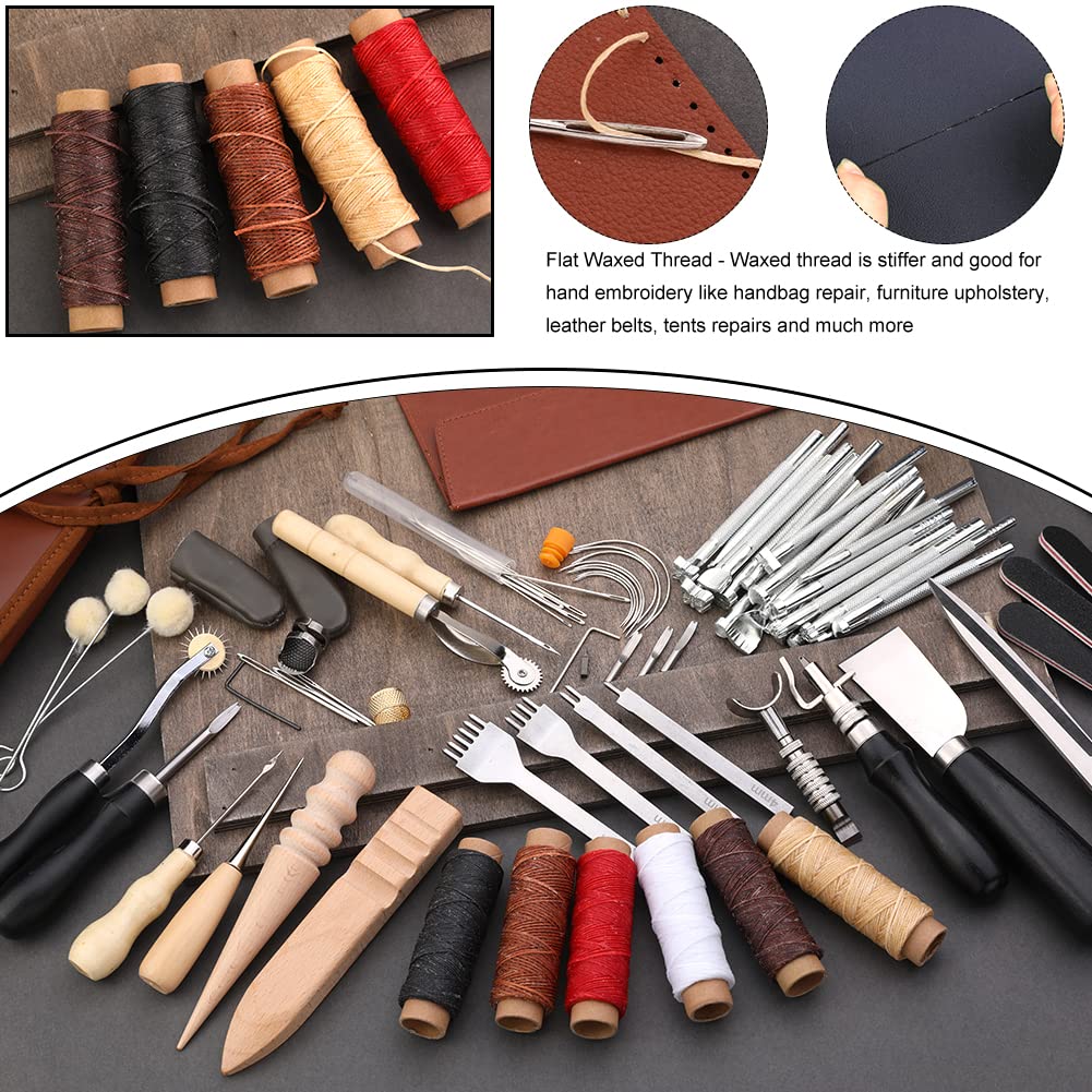 Leather Working Tools Leather Craft Tools for Carving Stamping Sewing Punching Cutting with Custom Custom Storage Bag Professional Tooling Kit for Crafting, Repair & DIY Projects