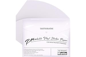 Printable Vinyl for Inkjet Printer - 55 Pack Matte White Printable Vinyl Sticker Paper Dries Quickly Vivid Colors, Holds Ink 