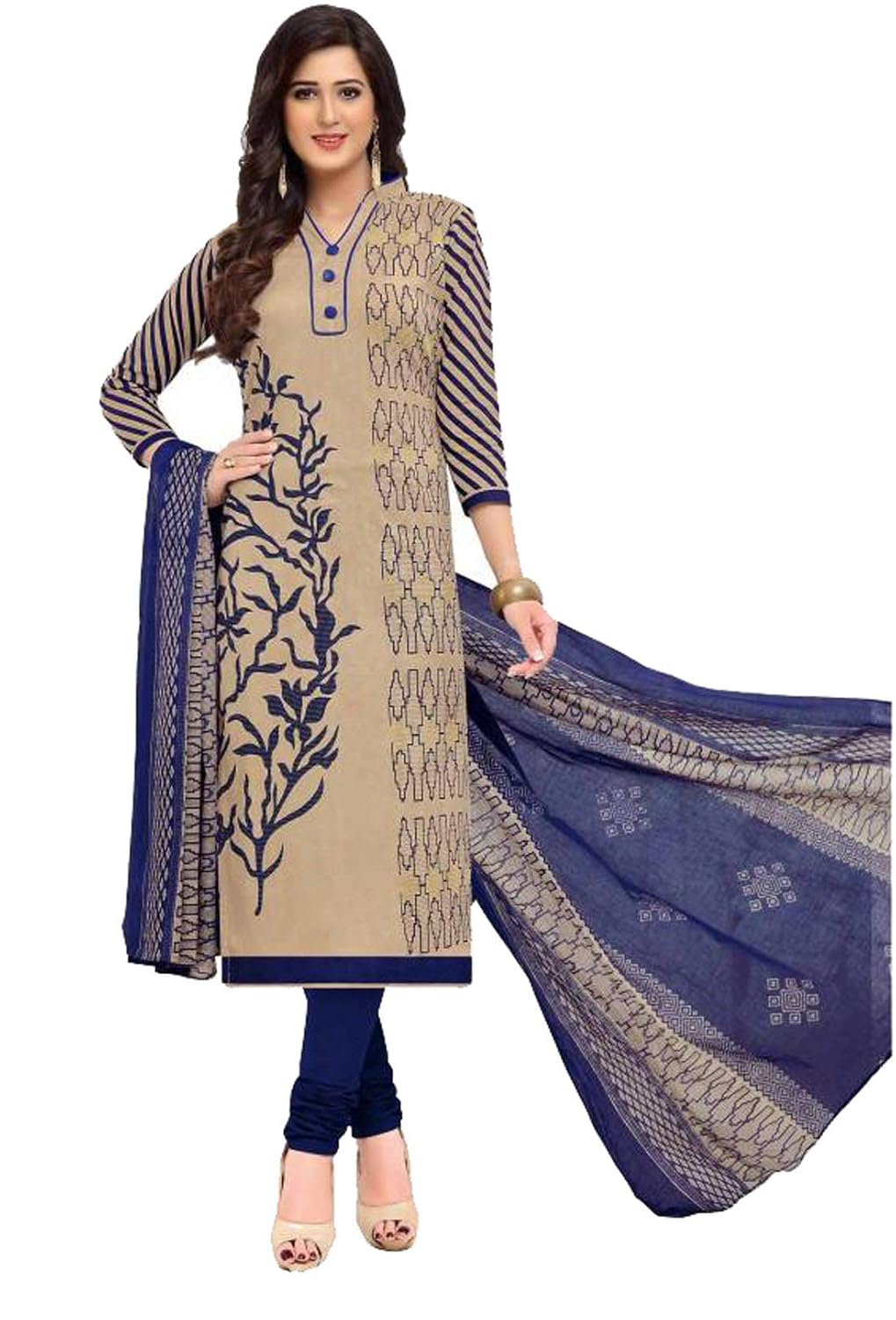 vaamsi women's a-line printed salwar suit dress material(deep1056_beige_free size)