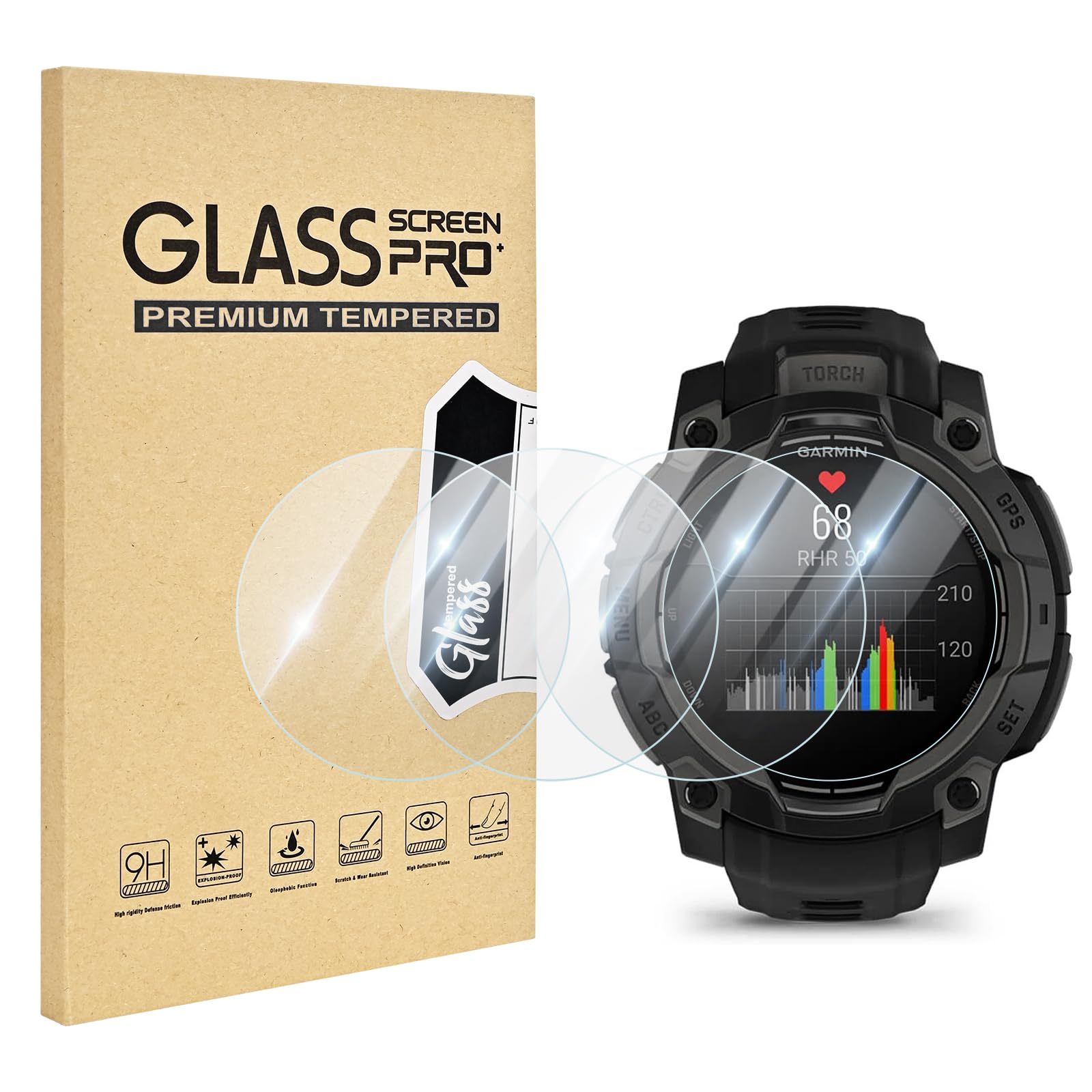 Photo 1 of EasEasy 4 Pack Compatible for Garmin Instinct 3 Screen Protector 45mm Clear, Ultra-thin 9H Tempered Glass Watch Protective Film with 2.5D Edge Anti-Scratch for Instinct 3 45mm AMOLED/Solar Protector
