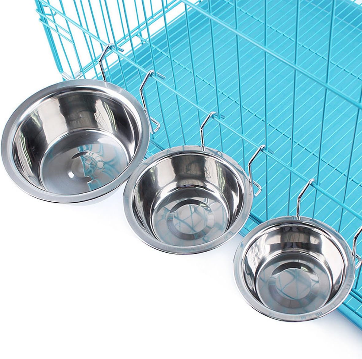 Yosoo Stainless Steel Hook on Feeding Dog Bowl Pet Rabbit Bird Cat Dog Puppy Food Water Bowl Cage Cup Crate Cup with Clamp Holder (S)