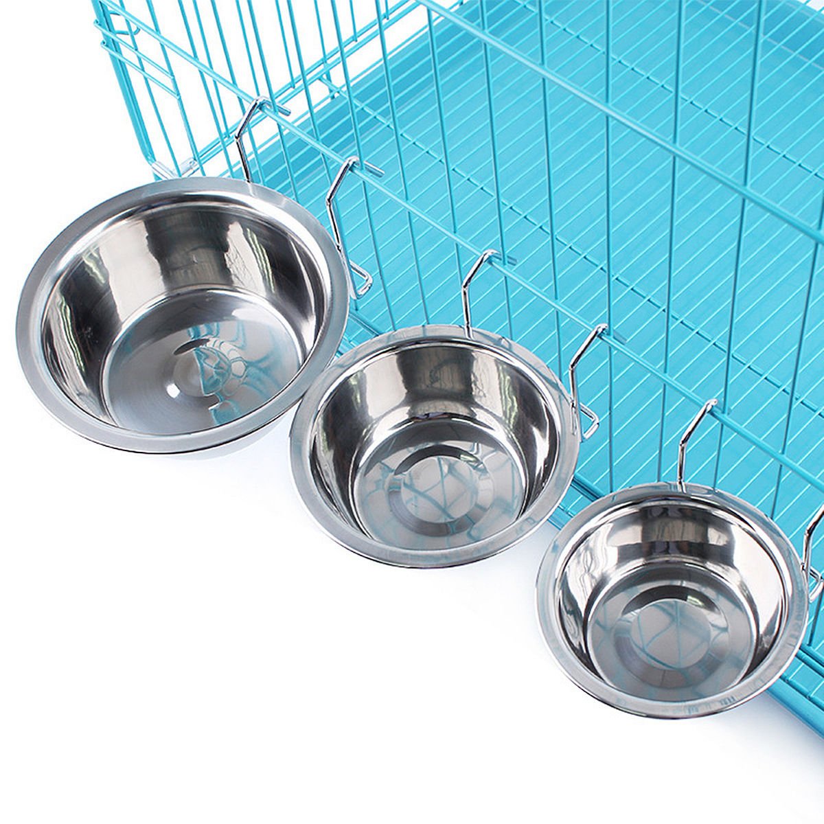 Yosoo Stainless Steel Hook on Feeding Dog Bowl Pet Rabbit Bird Cat Dog Puppy Food Water Bowl Cage Cup Crate Cup with Clamp Holder (S)