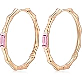 EVEVIC Austrian Crystal Lightweight Bamboo Gold Hoop Earrings for Women 14K Rose Gold Plated Hypoallergenic Earring Jewelry Gift