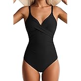 EVOCRCO Women's One Piece Swimsuits Tummy Control Lace Up Bathing Suits V Neck Slimming Swim Suit Front Cross Wrap Swimwear
