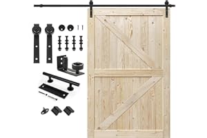 S&Z TOPHAND 54 in.x 80 in. Unfinished British Brace Knotty Barn Door with 10FT Sliding Door Hardware Kit/Solid Wood/Sliding Door/Double Surfaces/Simple Assembly is Required