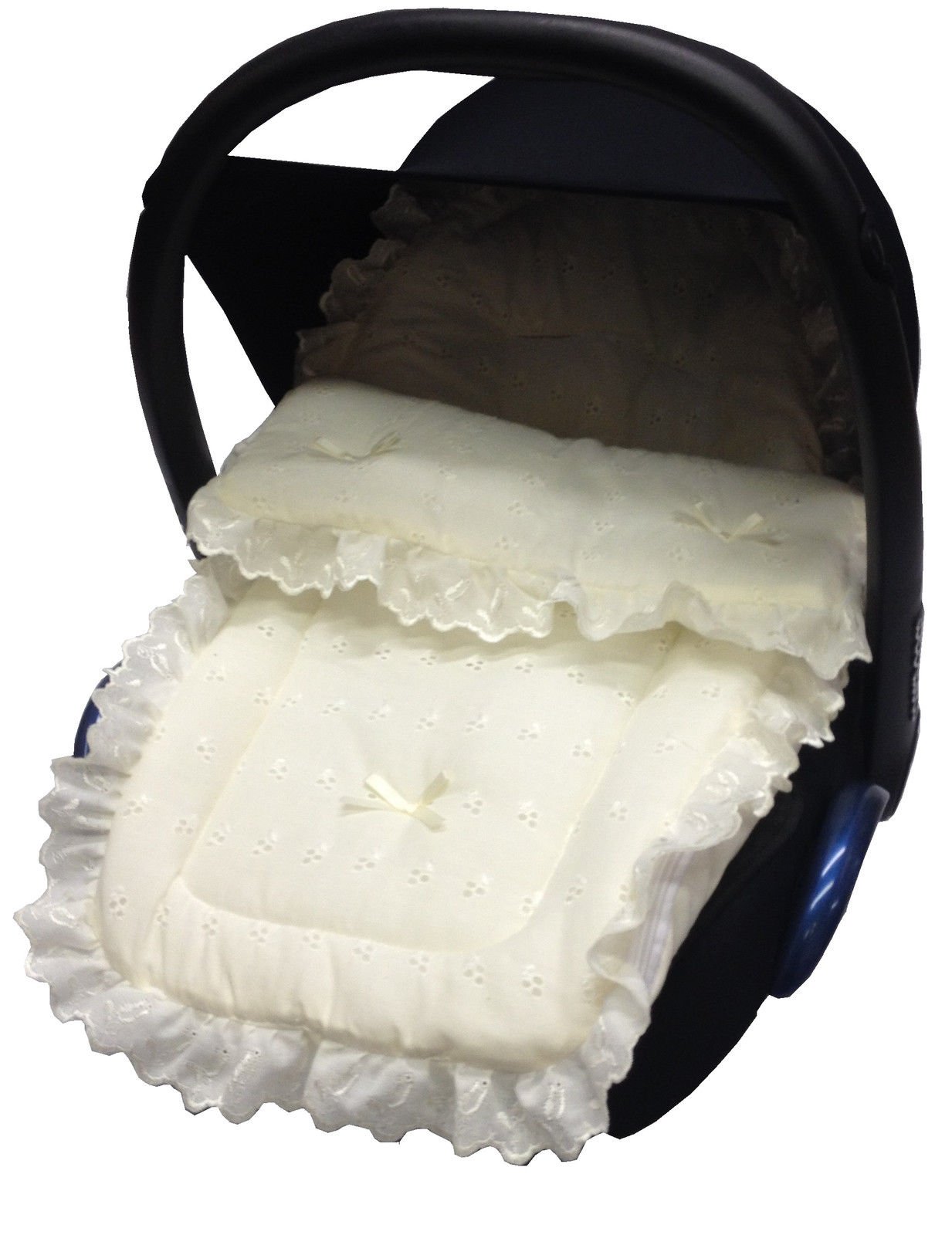 Broderie Anglaise Car Seat Footmuff/Cosy Toes Compatible with Maxi COSI Cabrio/Pebble Cream