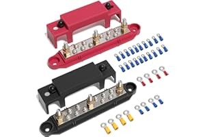 Mofeez Bus Bar 3 x 1/4” Post 10 x #8 Screw Terminal Power Distribution Block for Car Boat Marine (Red & Black)