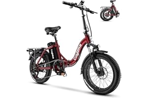 EUYBIKE Folding Electric Bike for Adults with Peak 1000W Motor, 48V 20AH Battery up to 30MPH 80 Miles, 20" Fat Tire All Terrain Ebike, Front Suspension 7-Speed Commuter E Bike, Step-Thru, UL Certified