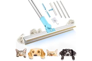 iFuntecky Carpet Rake for Pet Hair Removal, Carpet Scraper with Metal Edge & Adjustable 55" Long Handle, Easy to Remove Dog & Cat Hair from Couch, Rug, Mat, Car Mat and Furniture